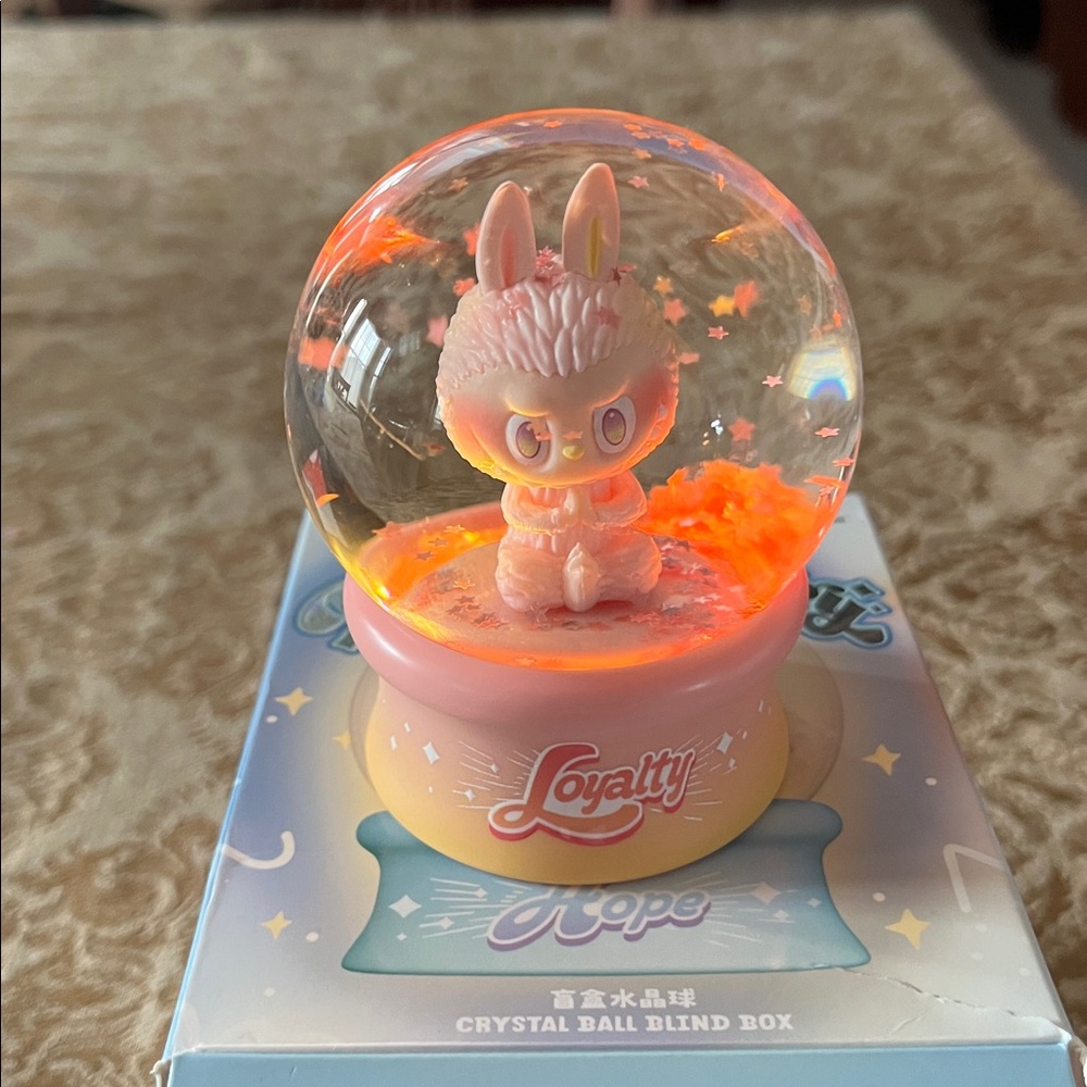 Labubu PopMart pink - Loyalty!  BIE Toy Snow Globe!  Opened. New. Confirmed